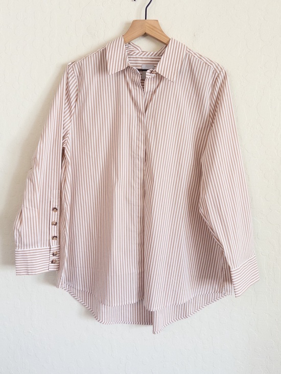 Chico's Tops - Chicos Button Sleeve Poplin Cotton Tunic 3/4 Sleeve Button Down Shirt 12 Striped